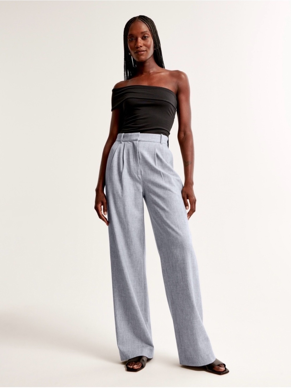 Abercrombie & Fitch Curve Love Sloane Wide-Leg Pants in Light Gray- Long